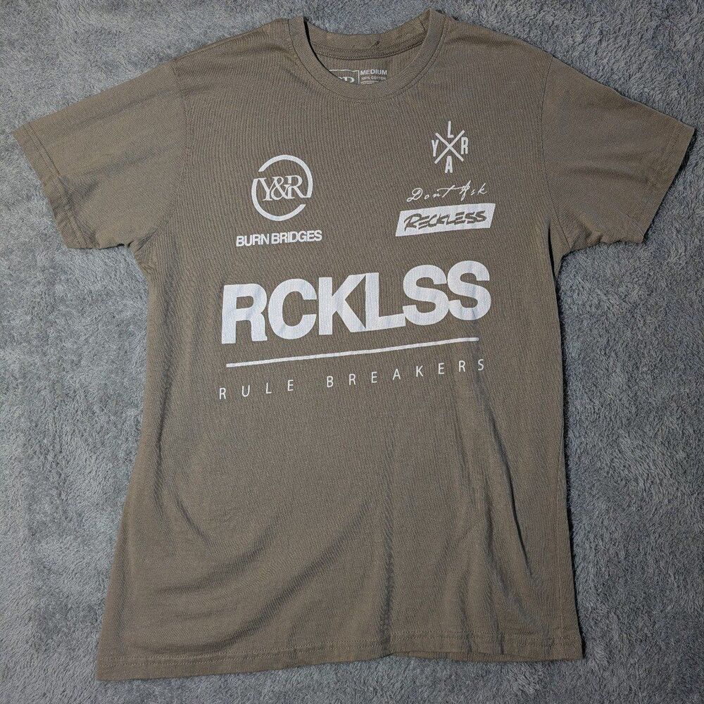 Young & Reckless Size Medium Tan Beige Graphic T Shirt 100% Cotton
